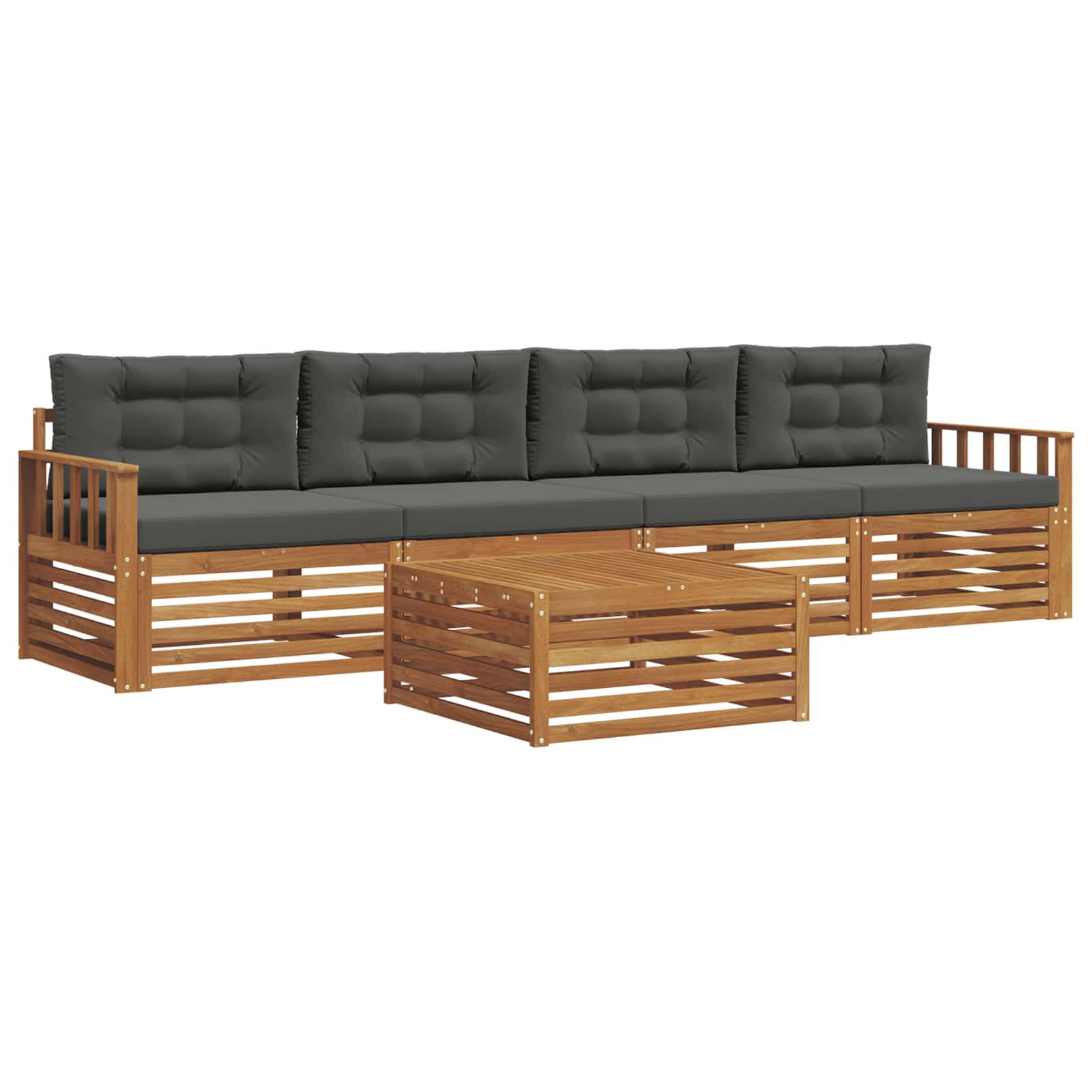 Outdoor-Sofagarnitur mit Kissen 5 pcs Natur und Anthrazit