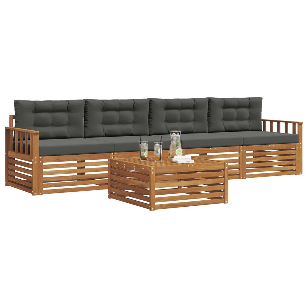 Outdoor-Sofagarnitur mit Kissen 5 pcs Natur und Anthrazit