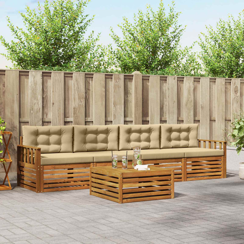 Outdoor-Sofagarnitur mit Kissen 5 pcs Natur und Beige