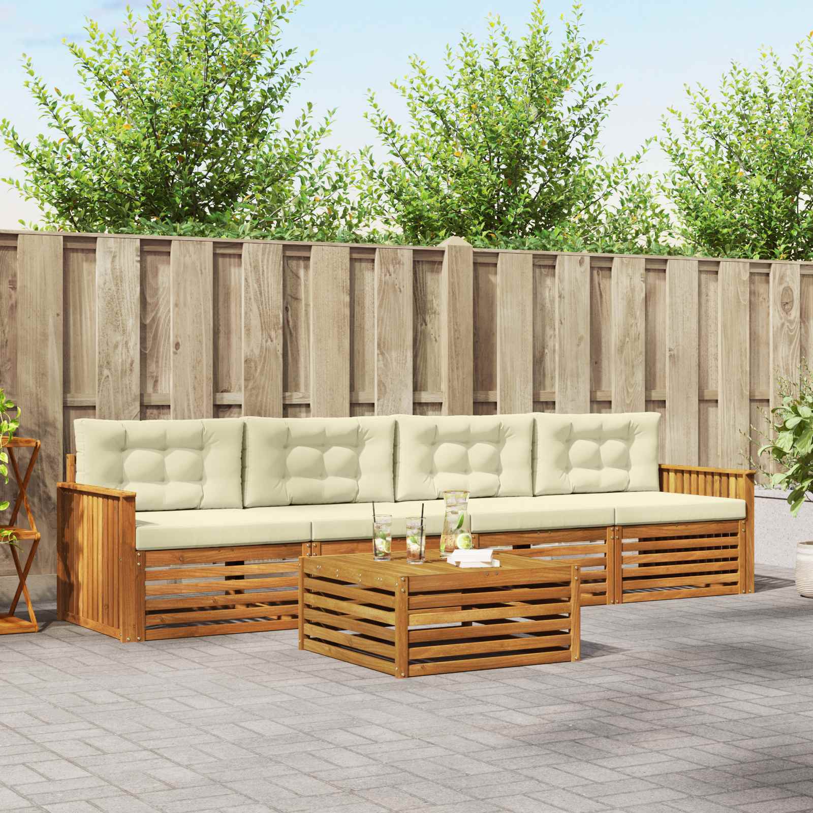Outdoor-Sofagarnitur mit Kissen 5 pcs Natur und Creme