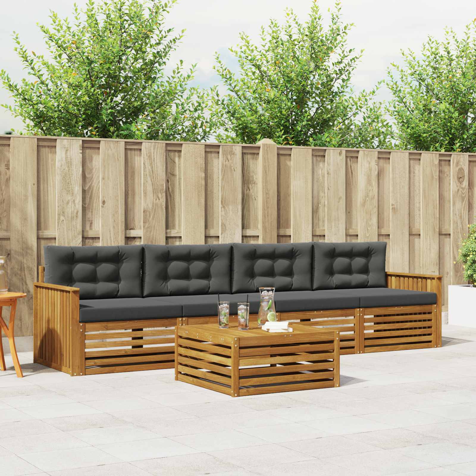 Outdoor-Sofagarnitur mit Kissen 5 pcs Natur und Anthrazit