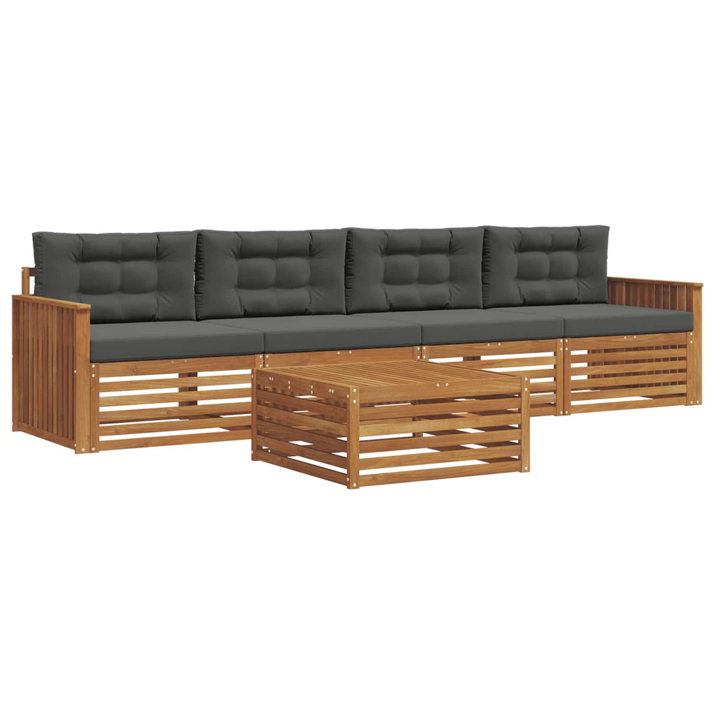 Outdoor-Sofagarnitur mit Kissen 5 pcs Natur und Anthrazit