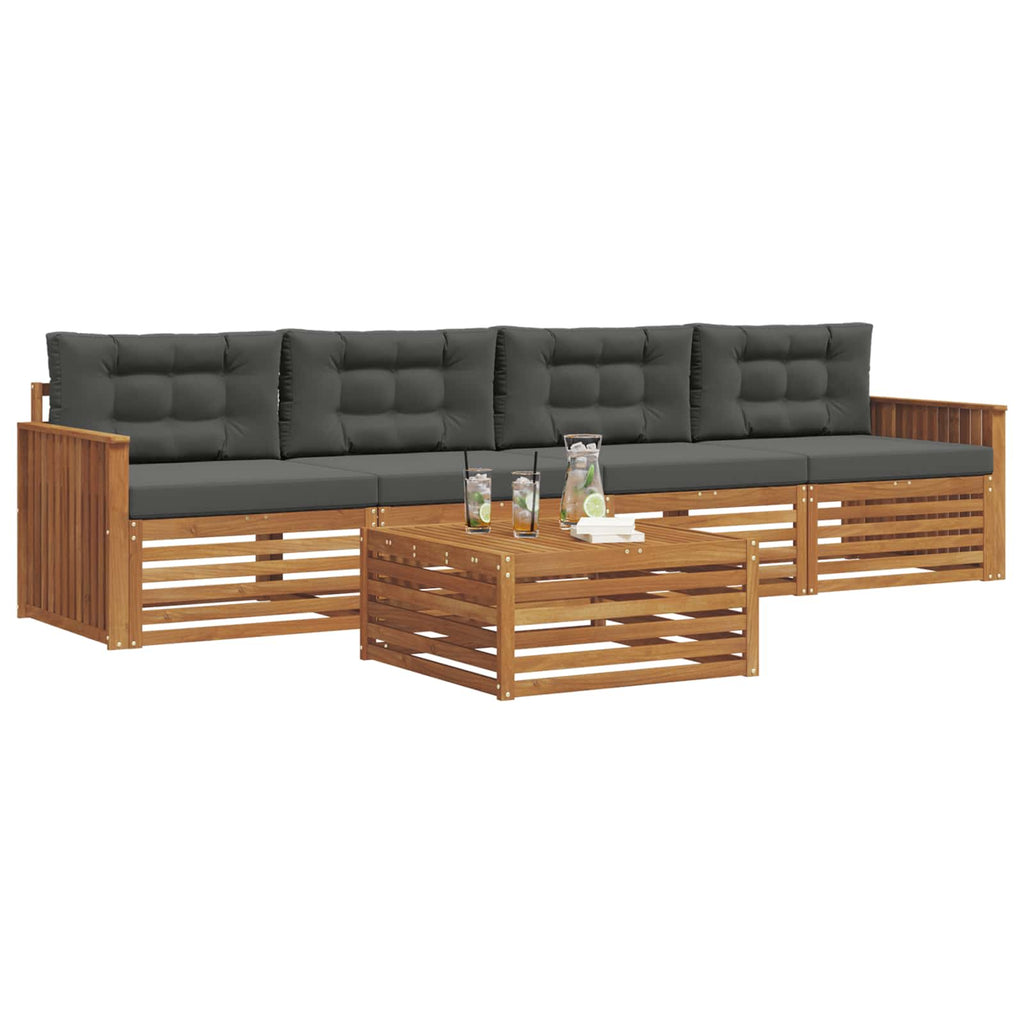 Outdoor-Sofagarnitur mit Kissen 5 pcs Natur und Anthrazit