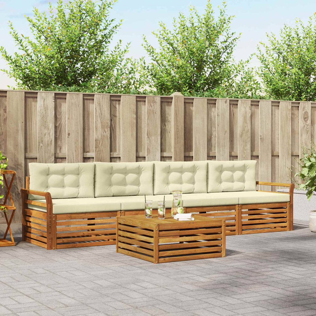 Outdoor-Sofagarnitur mit Kissen 5 pcs Natur und Creme