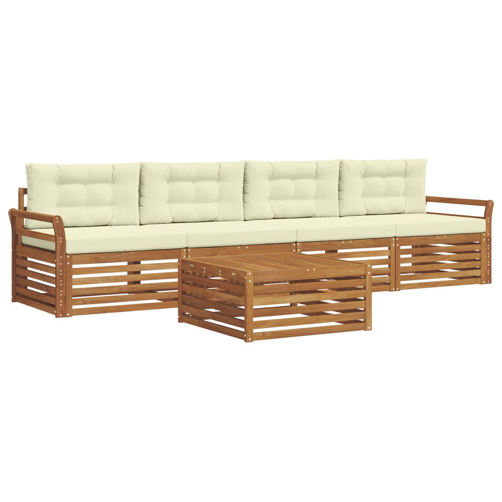 Outdoor-Sofagarnitur mit Kissen 5 pcs Natur und Creme