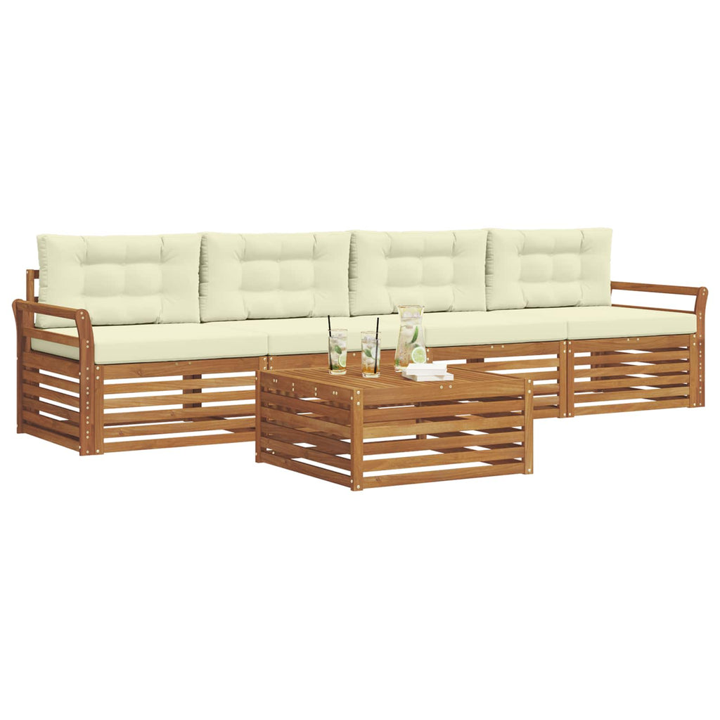 Outdoor-Sofagarnitur mit Kissen 5 pcs Natur und Creme