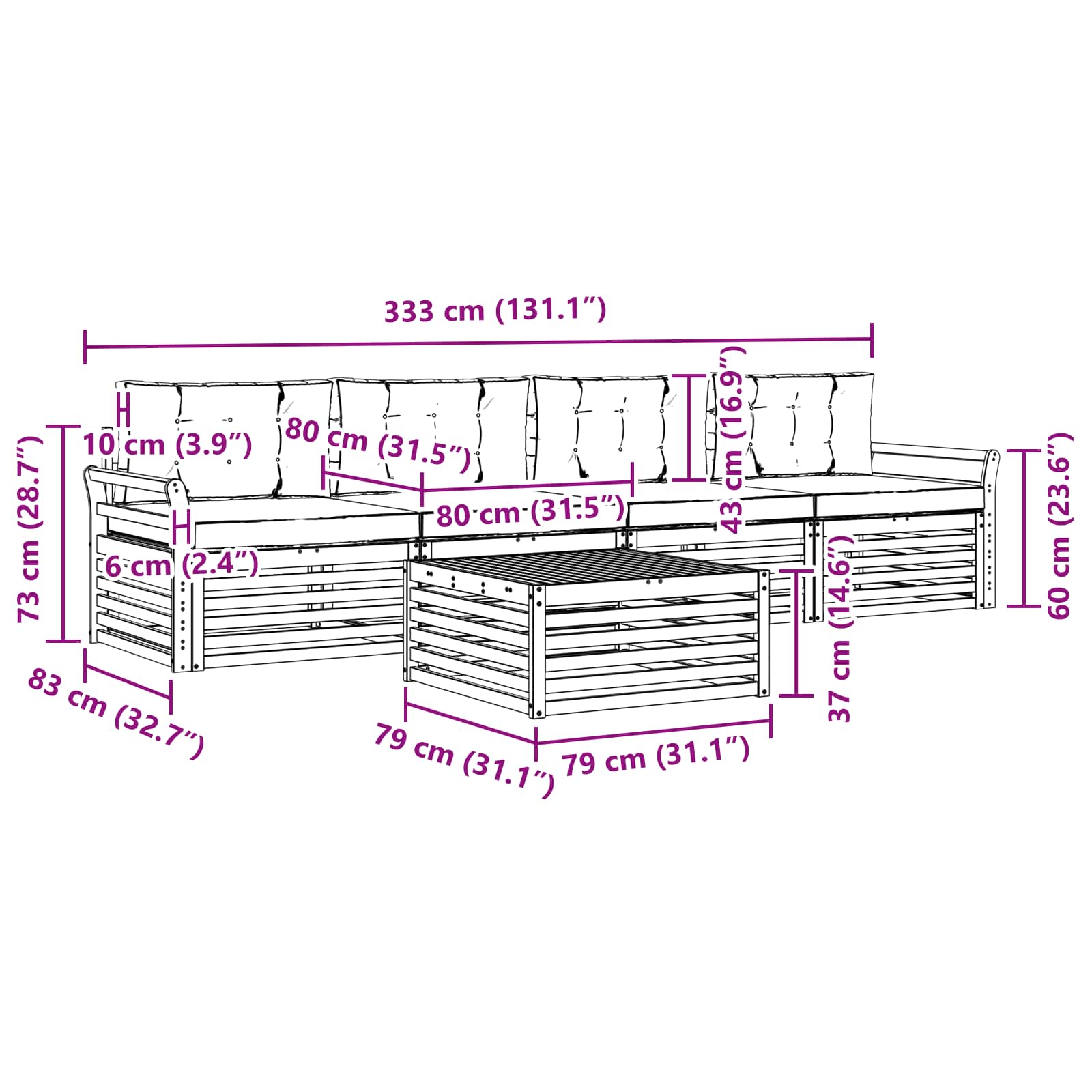 Outdoor-Sofagarnitur mit Kissen 5 pcs Natürlich und Hellgrau