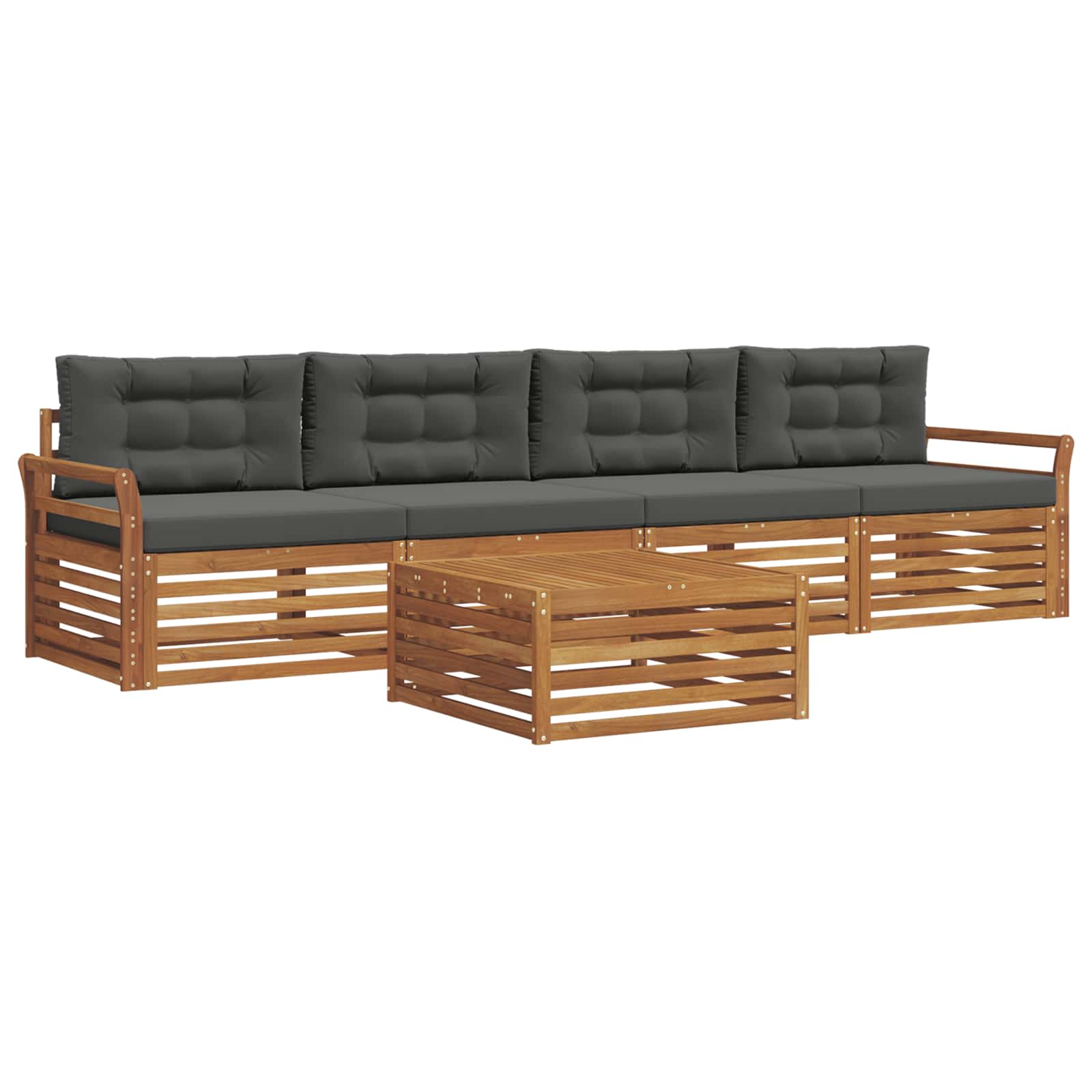 Outdoor-Sofagarnitur mit Kissen 5 pcs Natur und Anthrazit