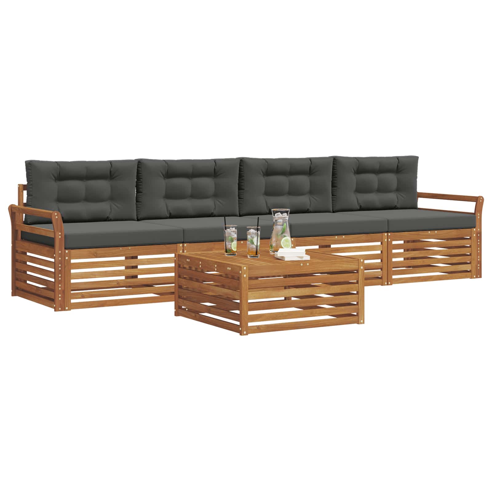 Outdoor-Sofagarnitur mit Kissen 5 pcs Natur und Anthrazit