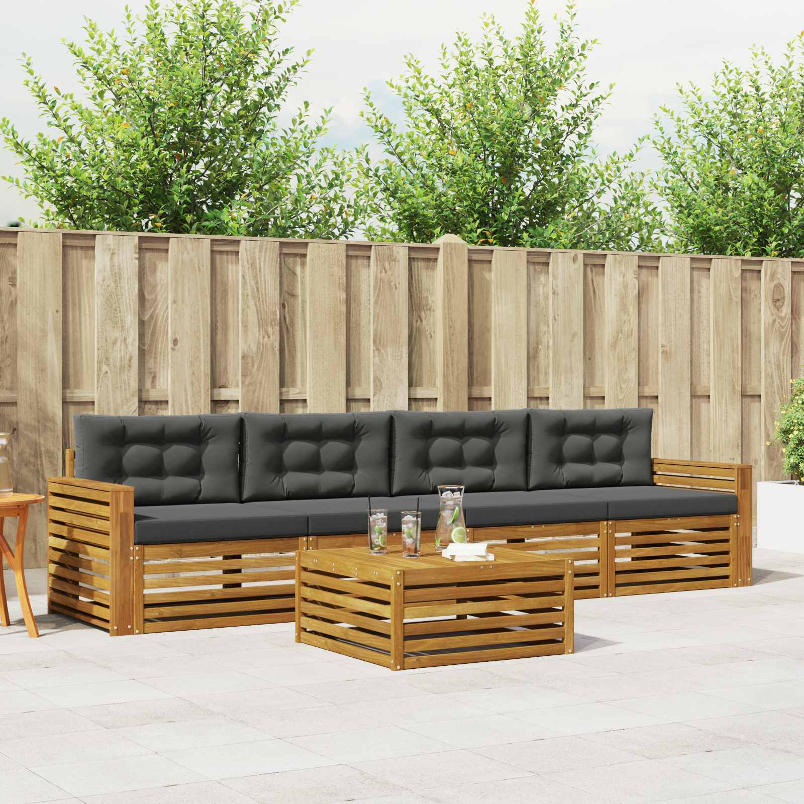 Outdoor-Sofagarnitur mit Kissen 5 pcs Natur und Anthrazit