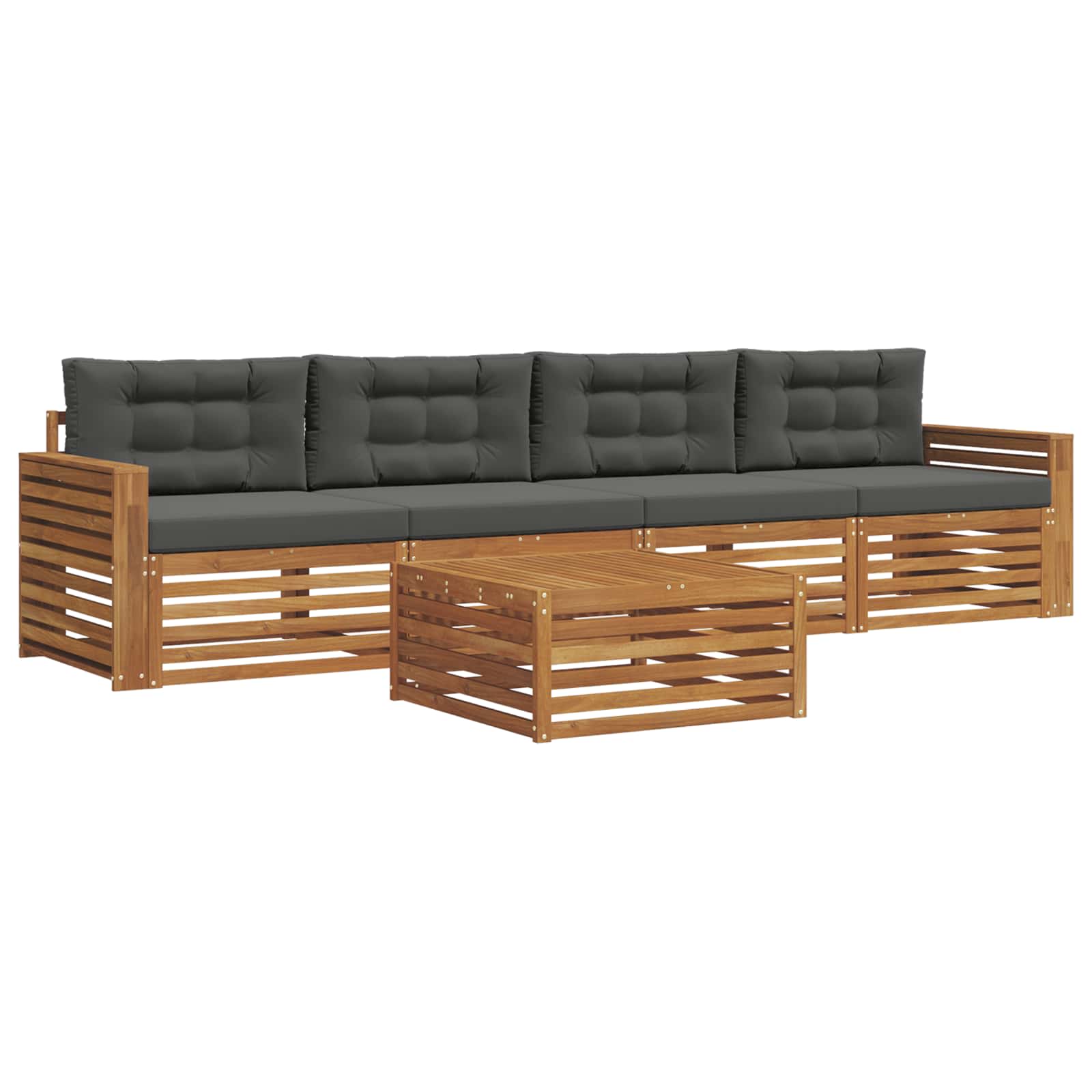 Outdoor-Sofagarnitur mit Kissen 5 pcs Natur und Anthrazit