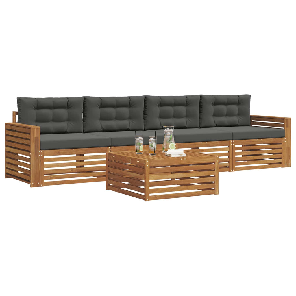 Outdoor-Sofagarnitur mit Kissen 5 pcs Natur und Anthrazit