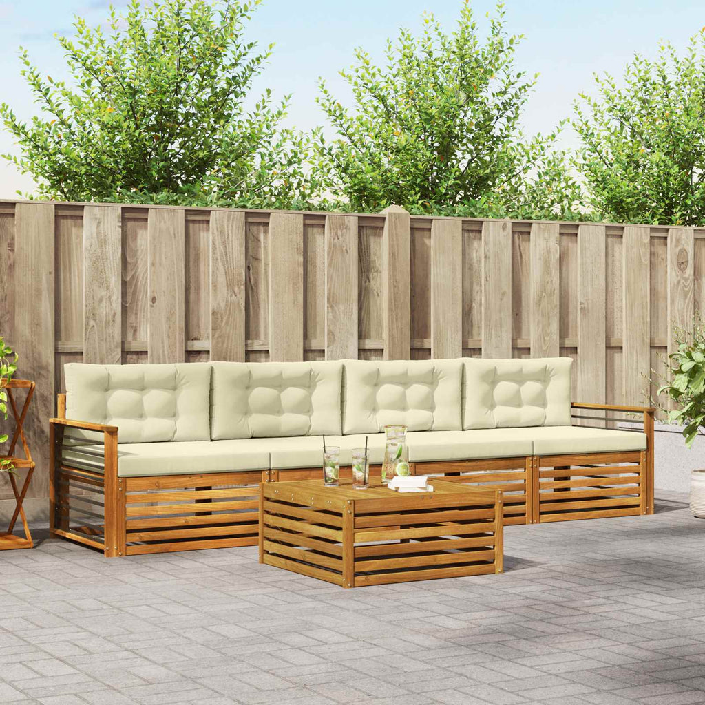 Outdoor-Sofagarnitur mit Kissen 5 pcs Natur und Creme
