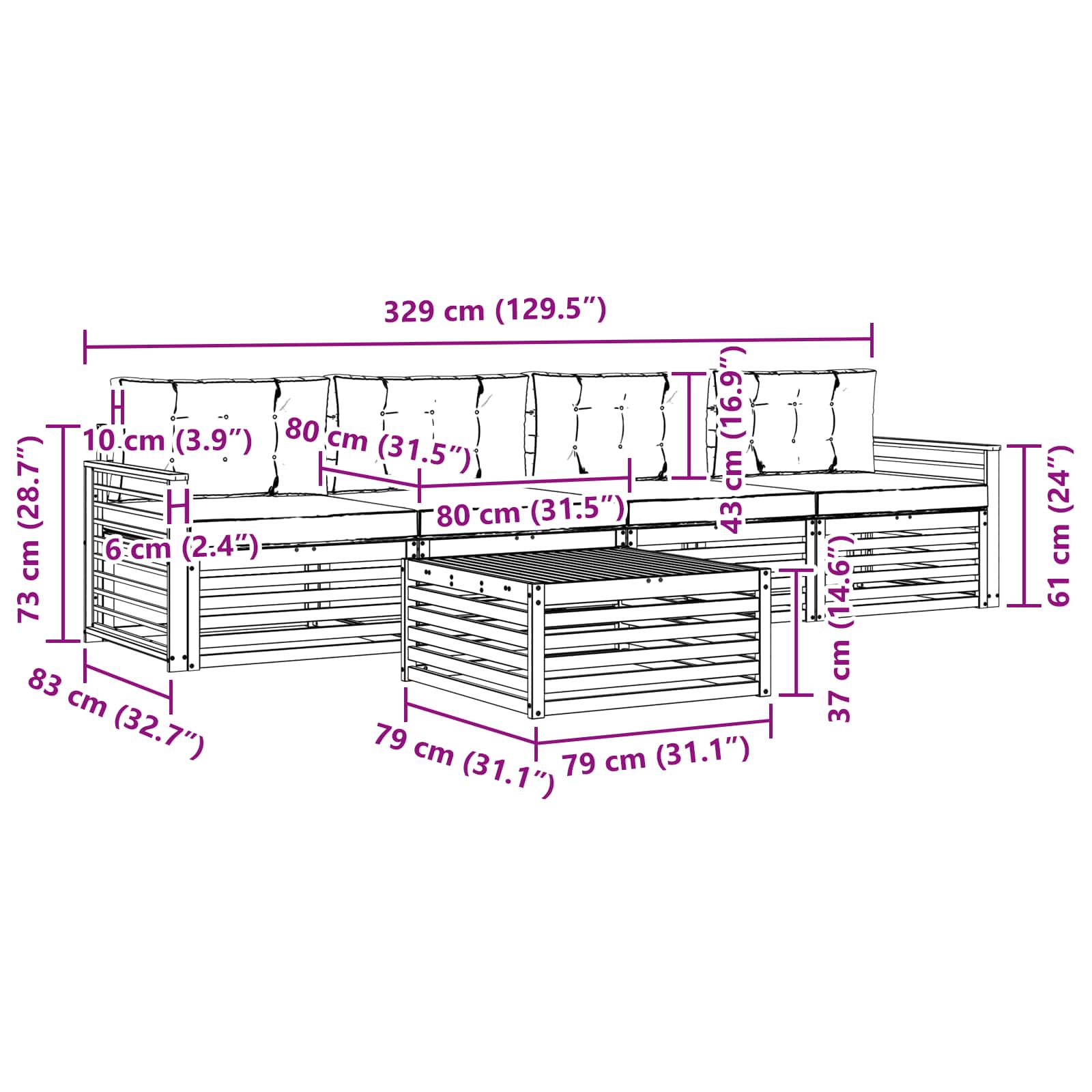 Outdoor-Sofagarnitur mit Kissen 5 pcs Natürlich und Hellgrau