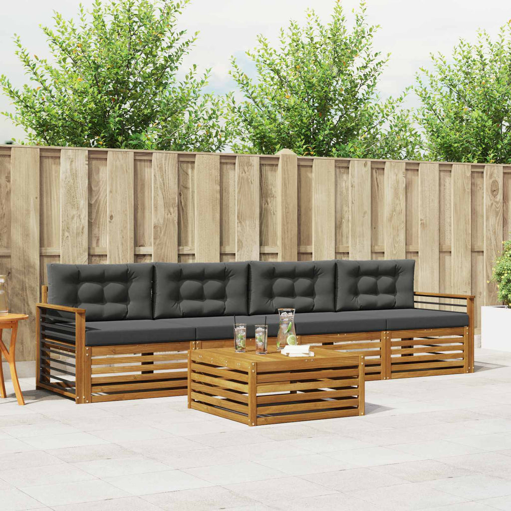 Outdoor-Sofagarnitur mit Kissen 5 pcs Natur und Anthrazit