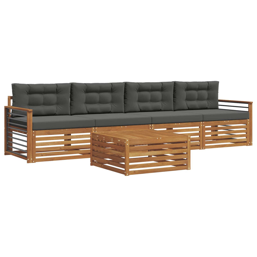 Outdoor-Sofagarnitur mit Kissen 5 pcs Natur und Anthrazit