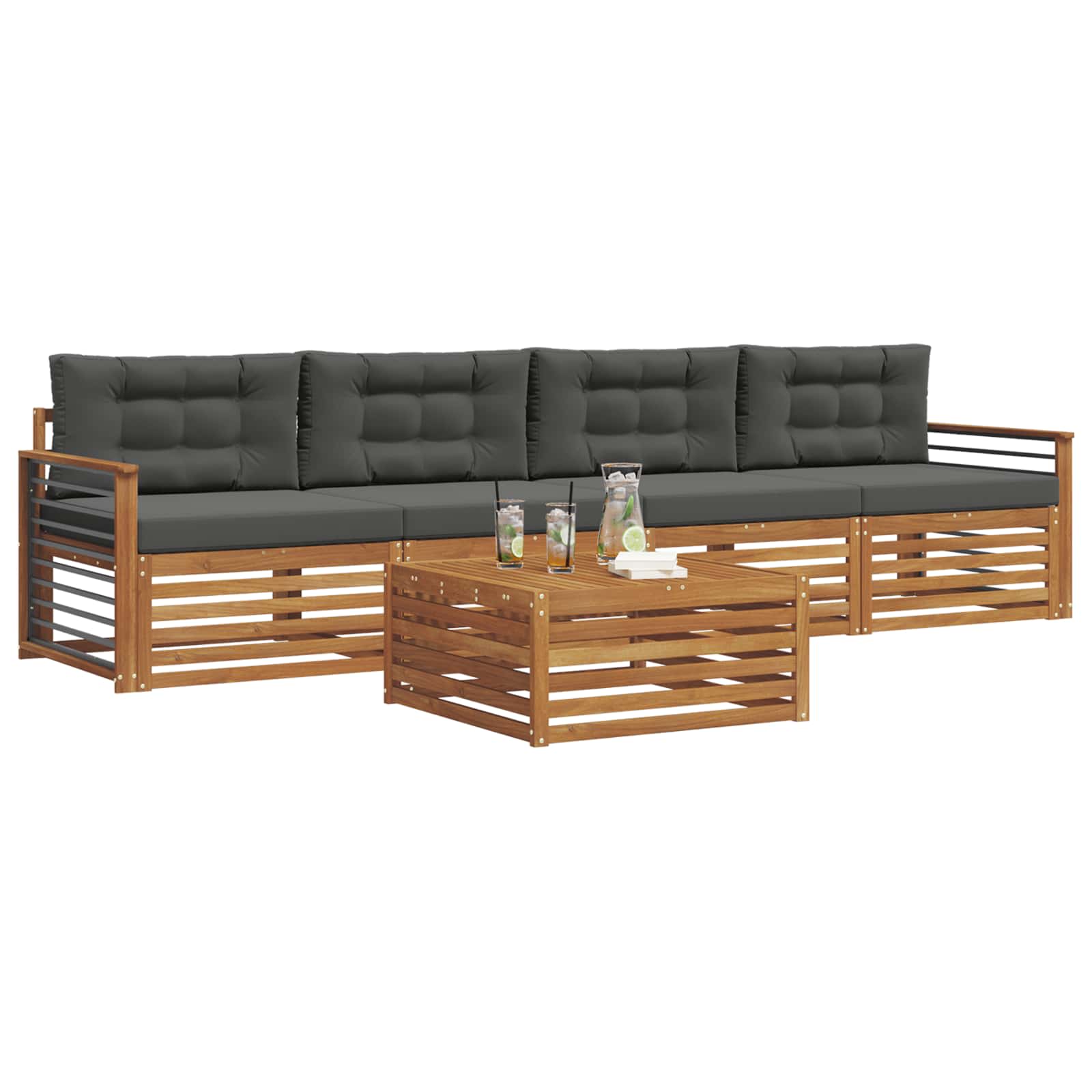 Outdoor-Sofagarnitur mit Kissen 5 pcs Natur und Anthrazit
