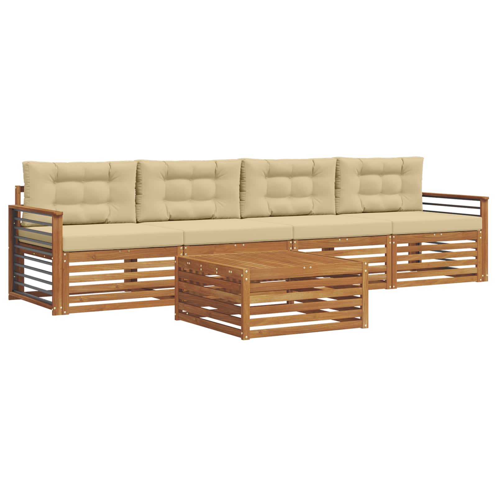 Outdoor-Sofagarnitur mit Kissen 5 pcs Natur und Beige