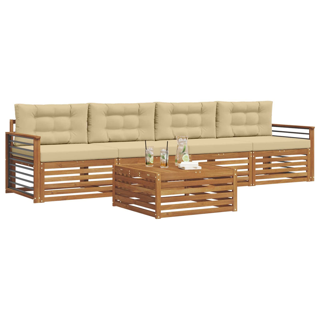 Outdoor-Sofagarnitur mit Kissen 5 pcs Natur und Beige
