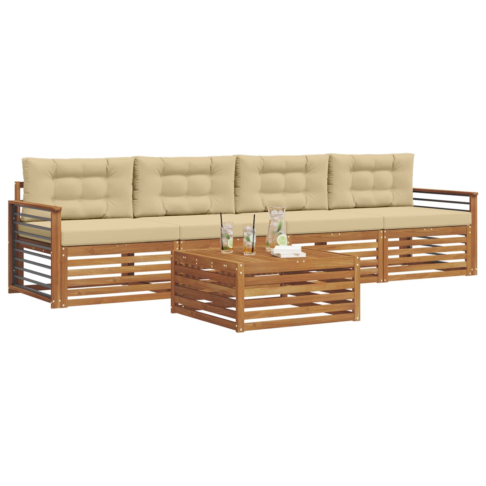 Outdoor-Sofagarnitur mit Kissen 5 pcs Natur und Beige