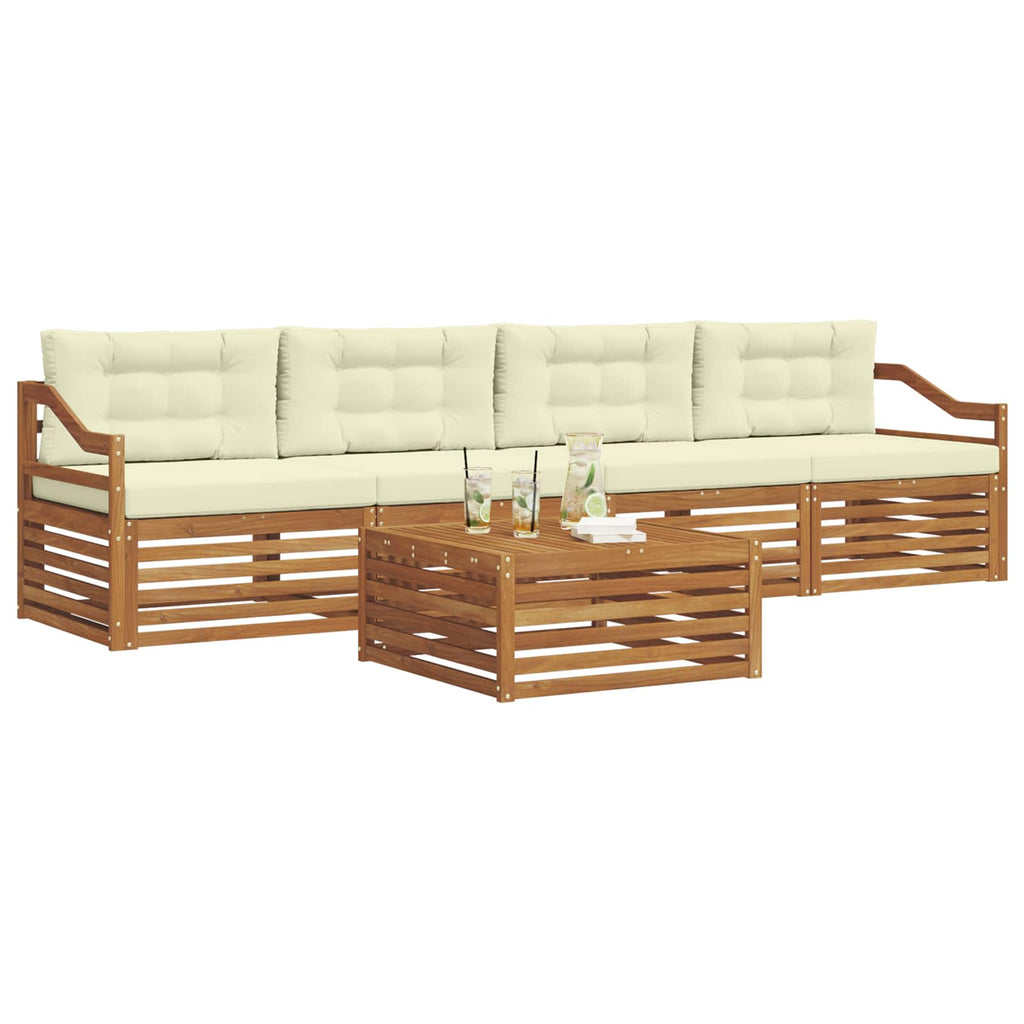 Outdoor-Sofagarnitur mit Kissen 5 pcs Natur und Creme