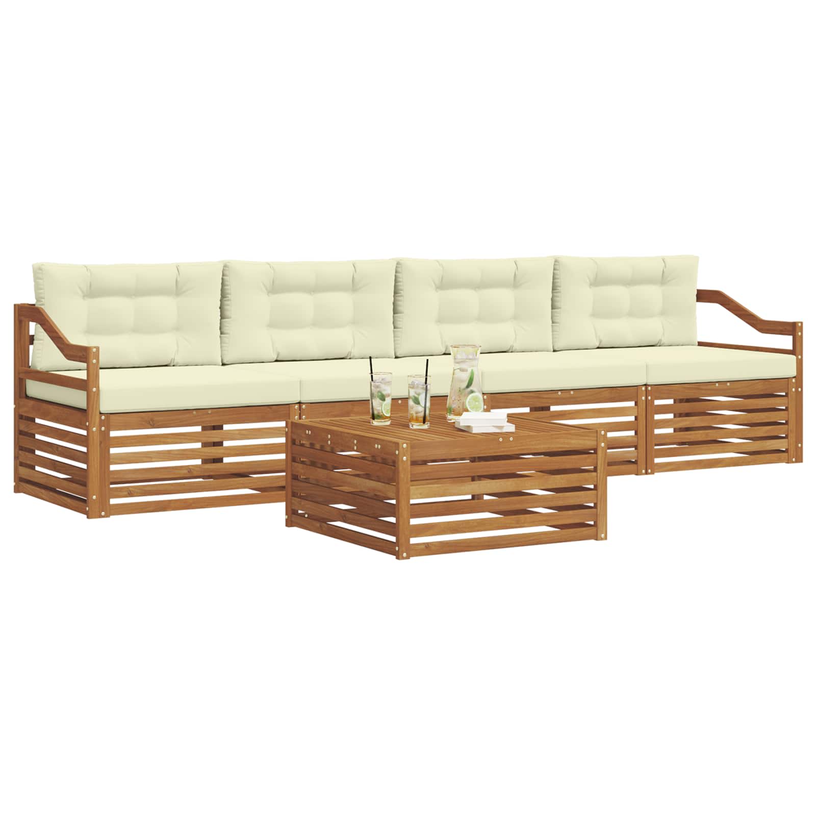 Outdoor-Sofagarnitur mit Kissen 5 pcs Natur und Creme