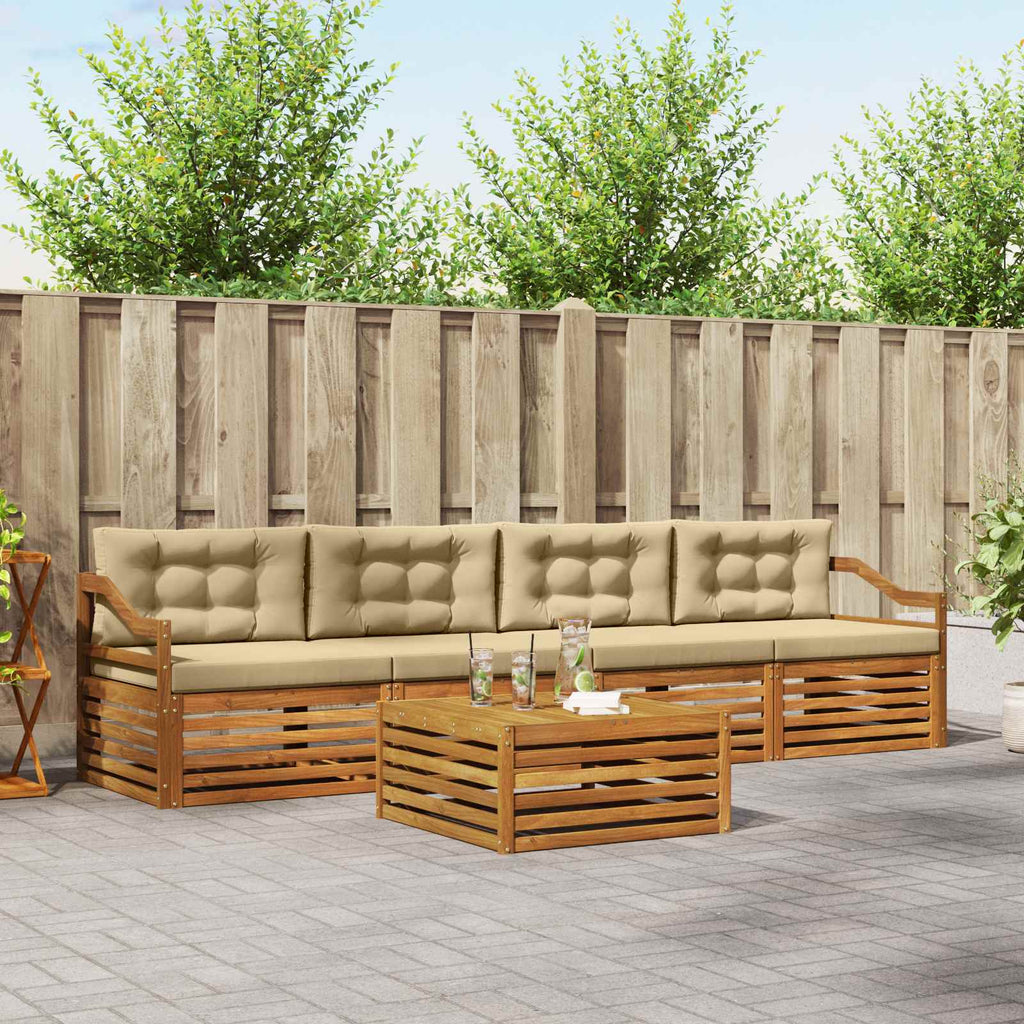 Outdoor-Sofagarnitur mit Kissen 5 pcs Natur und Beige