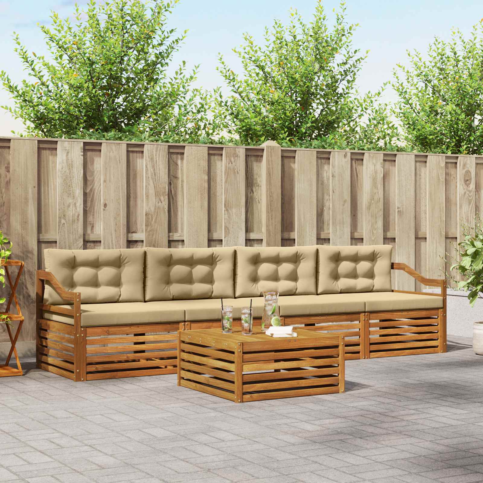 Outdoor-Sofagarnitur mit Kissen 5 pcs Natur und Beige