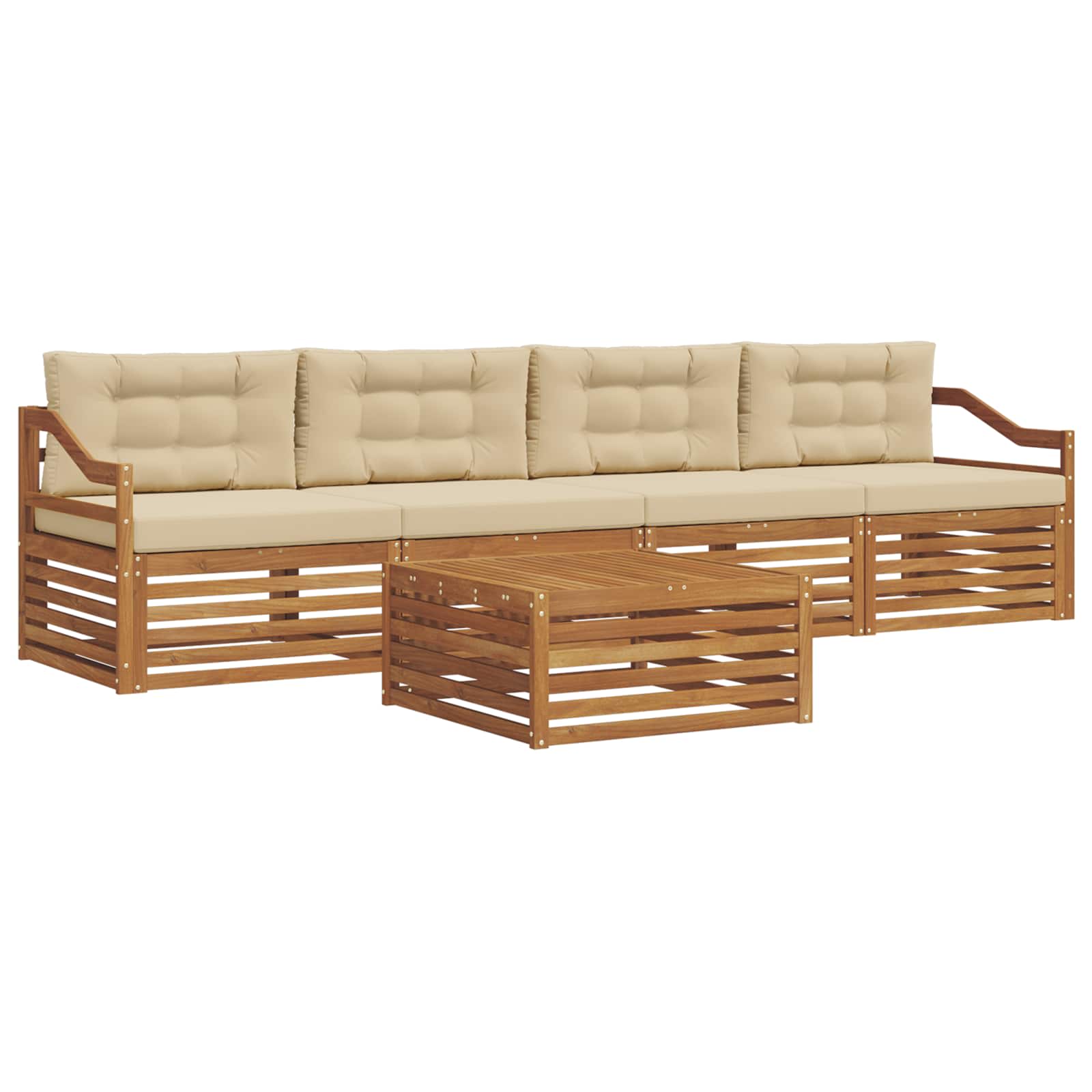 Outdoor-Sofagarnitur mit Kissen 5 pcs Natur und Beige
