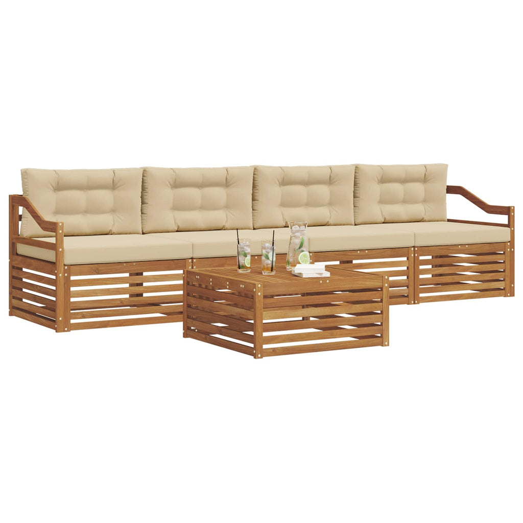 Outdoor-Sofagarnitur mit Kissen 5 pcs Natur und Beige
