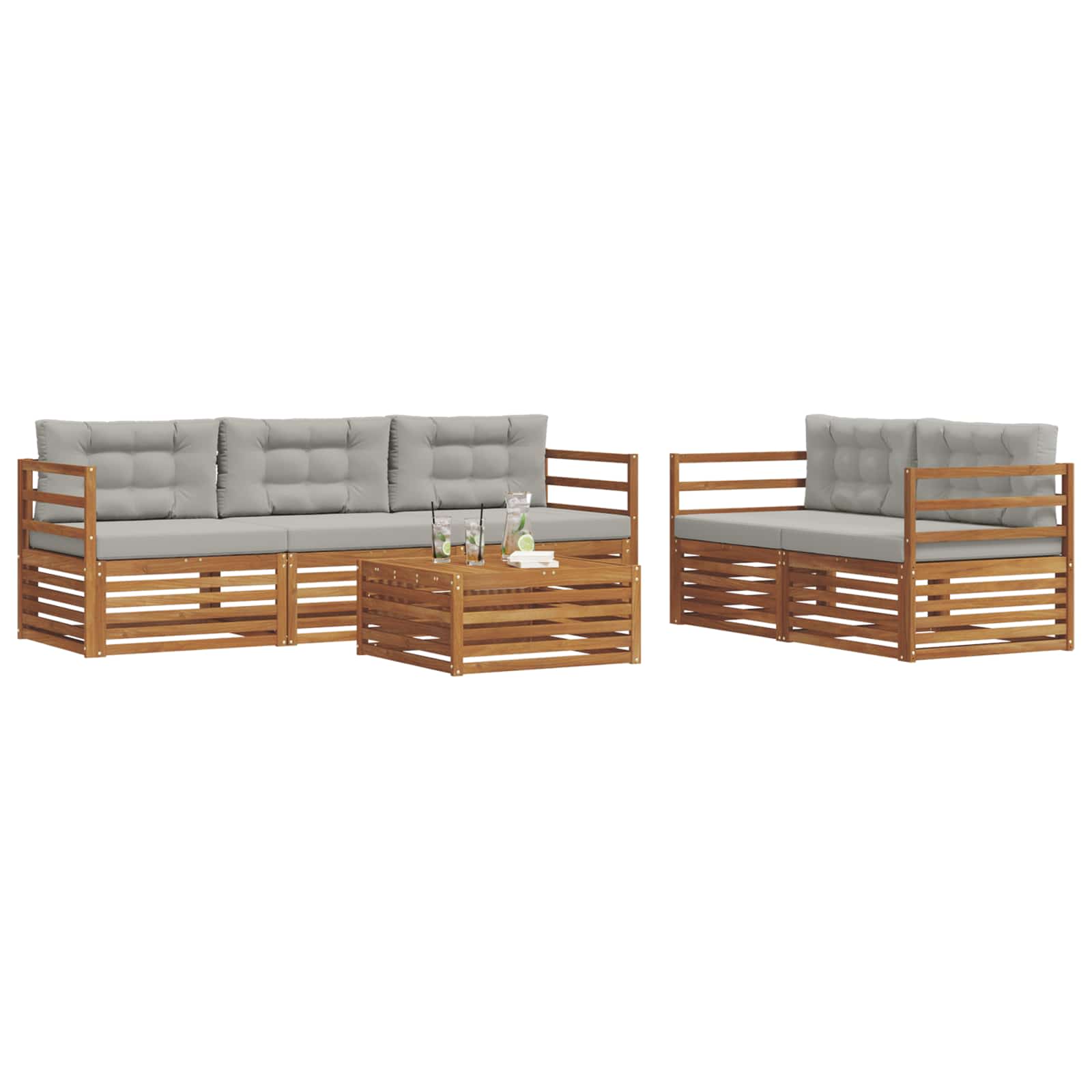 Outdoor-Sofagarnitur mit Kissen 6 pcs Natürlich und Hellgrau