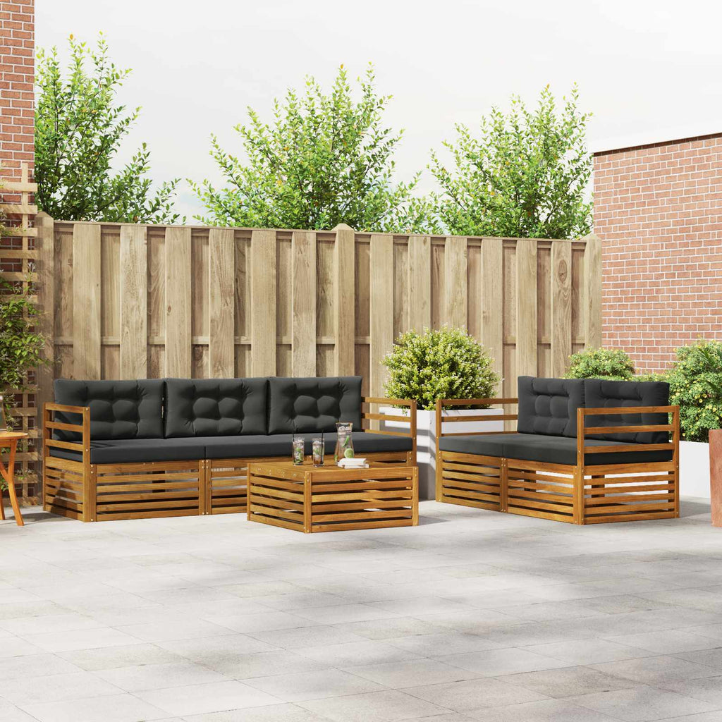 Outdoor-Sofagarnitur mit Kissen 6 pcs Natur und Anthrazit