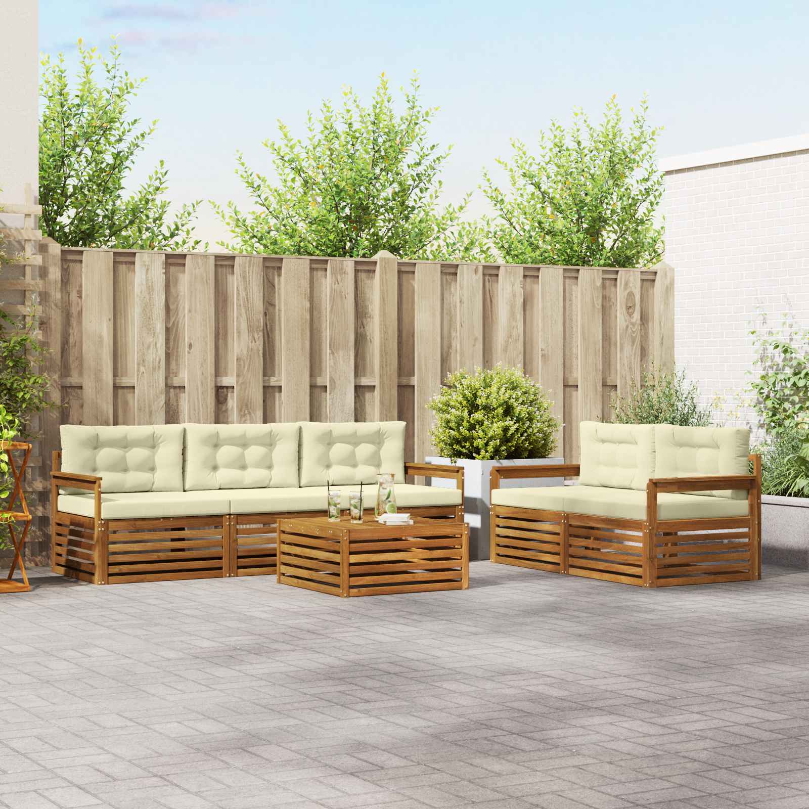 Outdoor-Sofagarnitur mit Kissen 6 pcs Natur und Creme