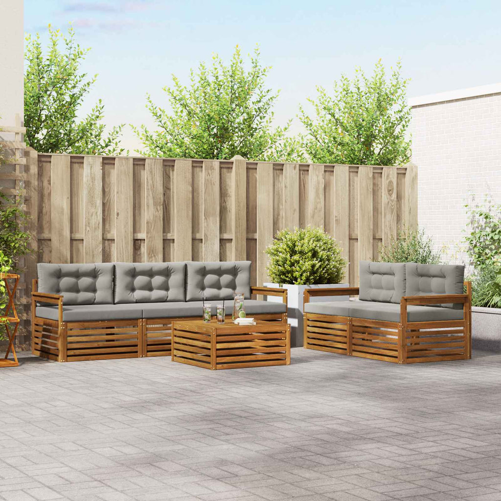 Outdoor-Sofagarnitur mit Kissen 6 pcs Natürlich und Hellgrau