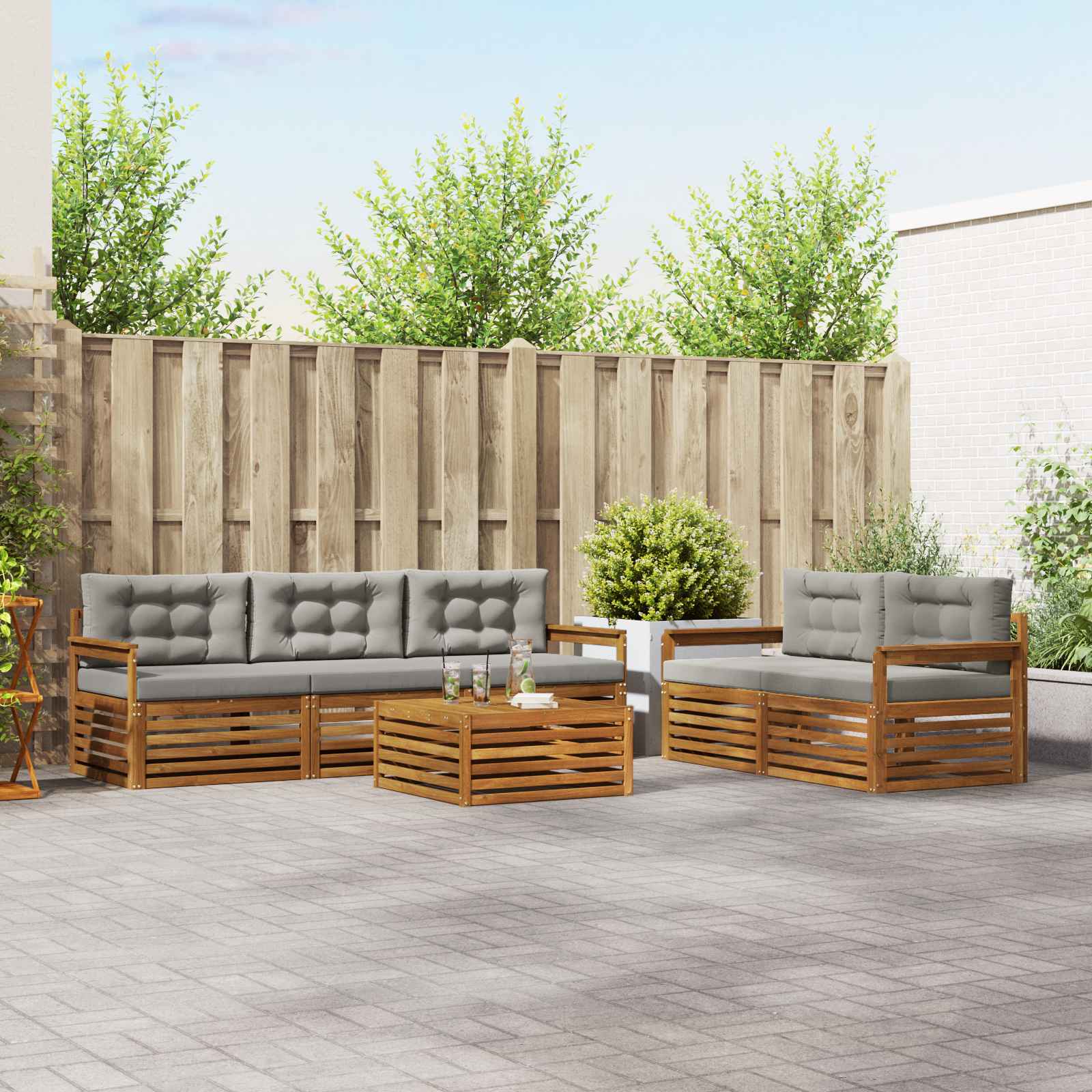 Outdoor-Sofagarnitur mit Kissen 6 pcs Natürlich und Hellgrau