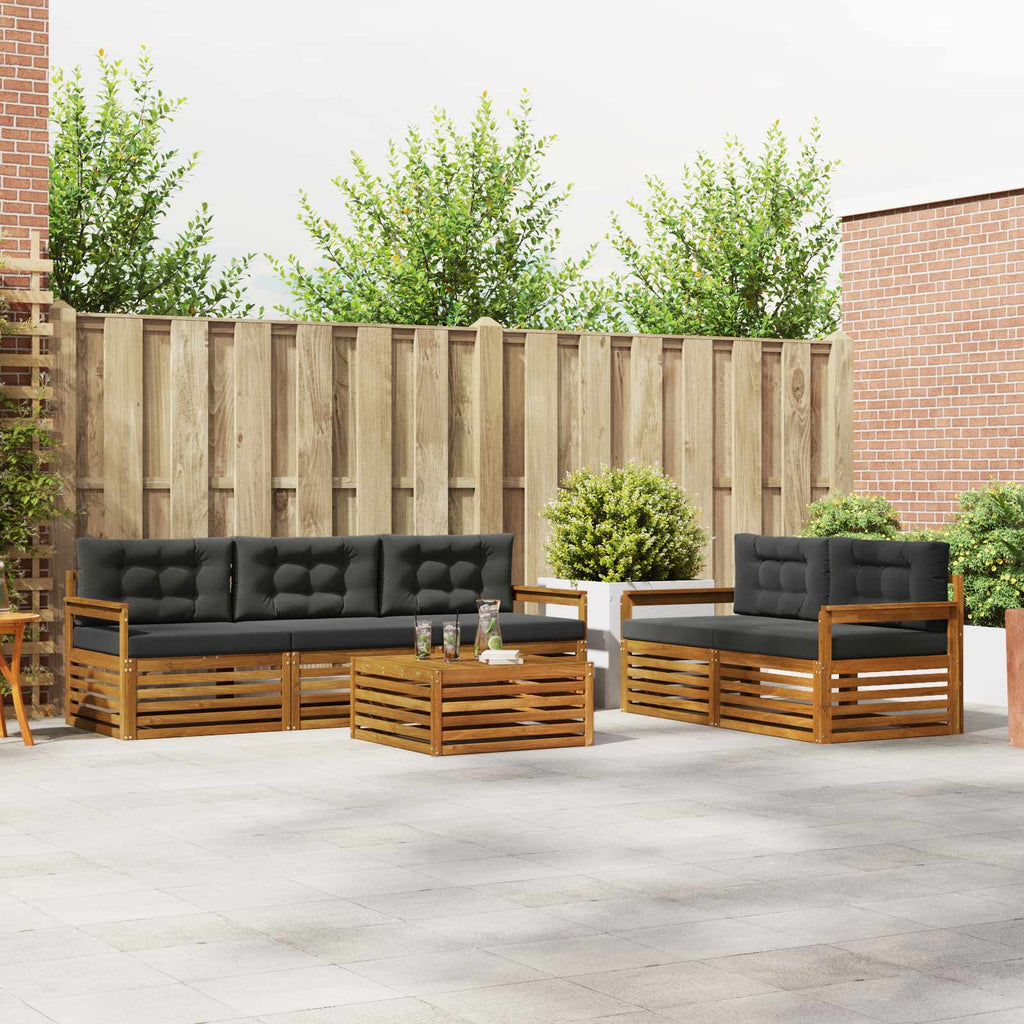 Outdoor-Sofagarnitur mit Kissen 6 pcs Natur und Anthrazit