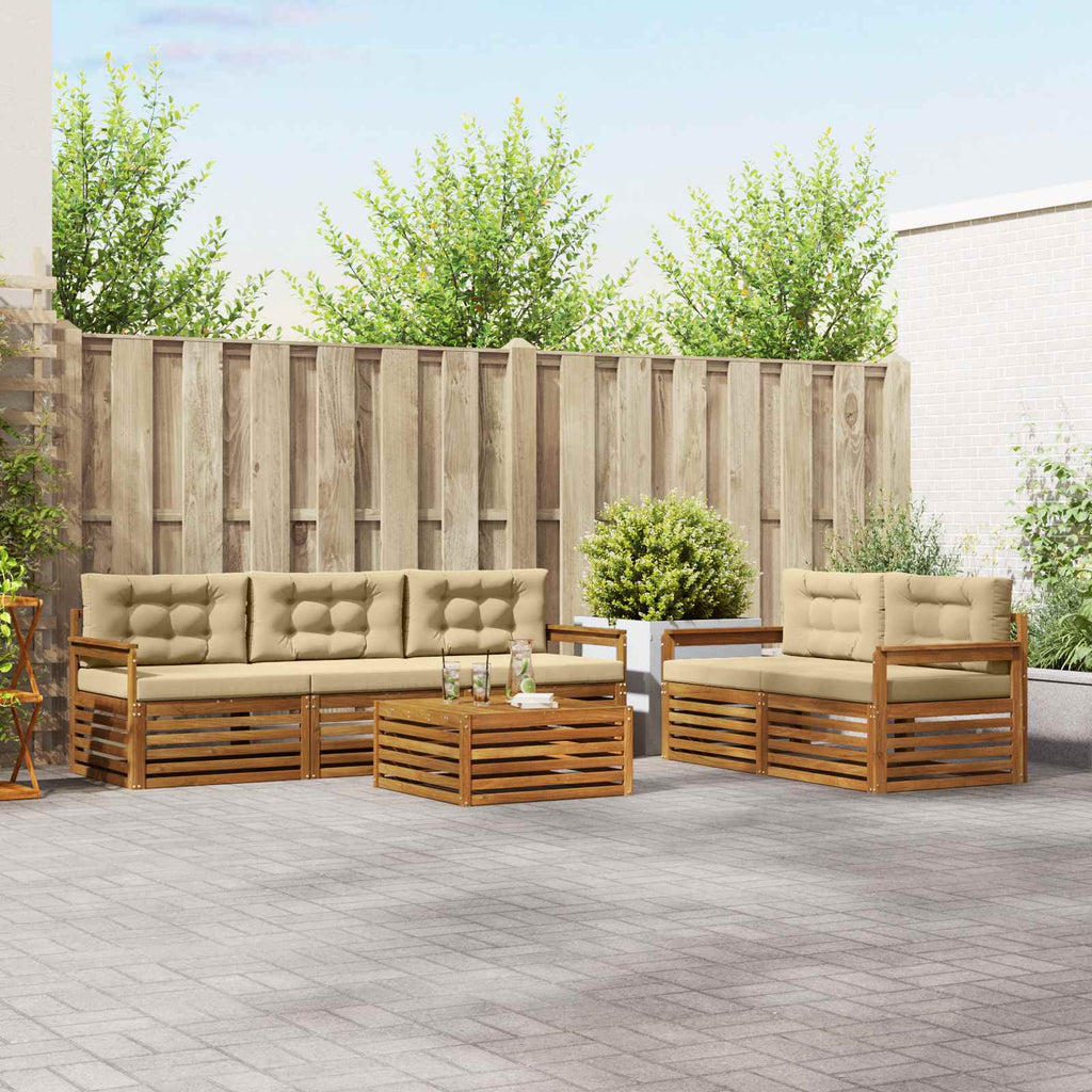 Outdoor-Sofagarnitur mit Kissen 6 pcs Natur und Beige