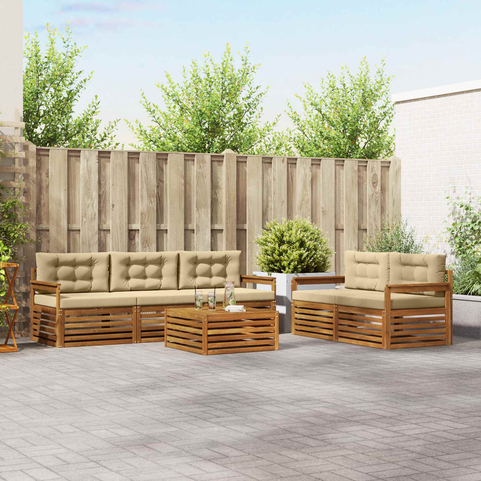 Outdoor-Sofagarnitur mit Kissen 6 pcs Natur und Beige