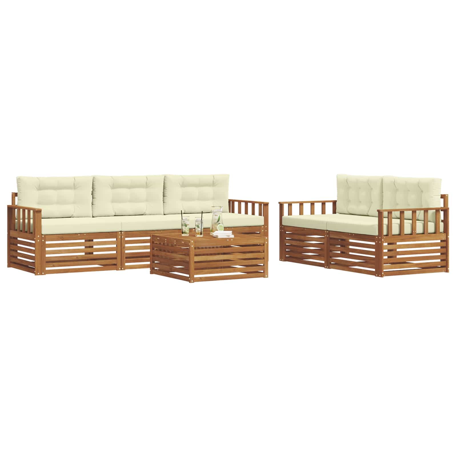 Outdoor-Sofagarnitur mit Kissen 6 pcs Natur und Creme