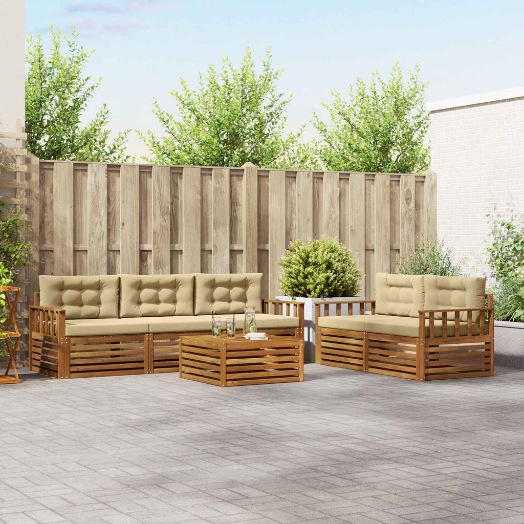 Outdoor-Sofagarnitur mit Kissen 6 pcs Natur und Beige