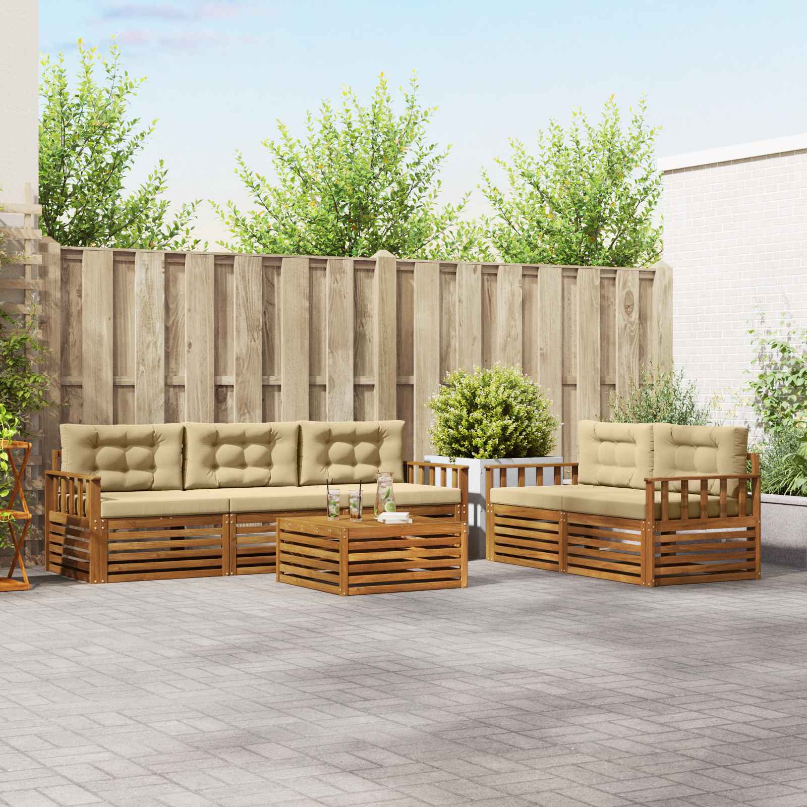 Outdoor-Sofagarnitur mit Kissen 6 pcs Natur und Beige