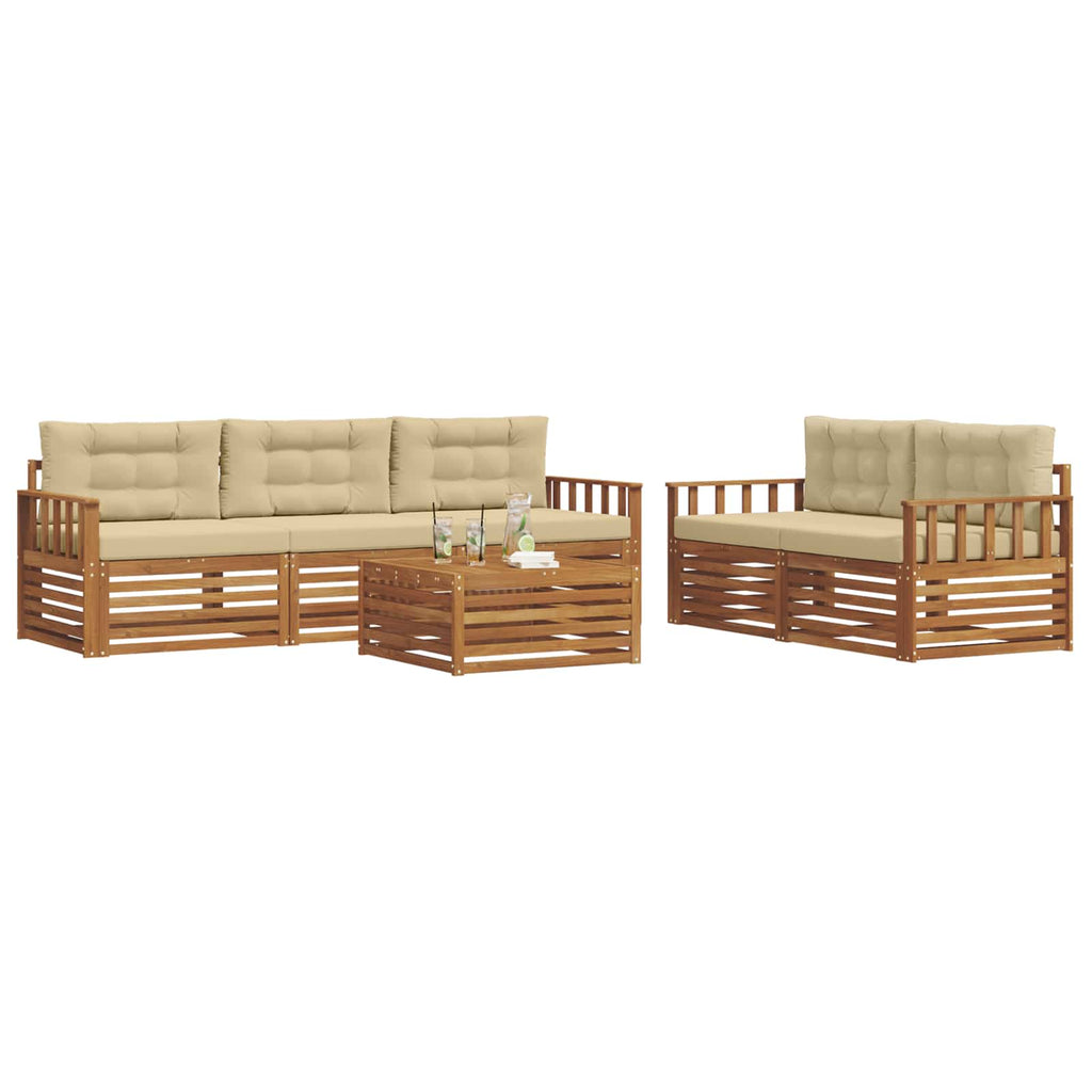 Outdoor-Sofagarnitur mit Kissen 6 pcs Natur und Beige