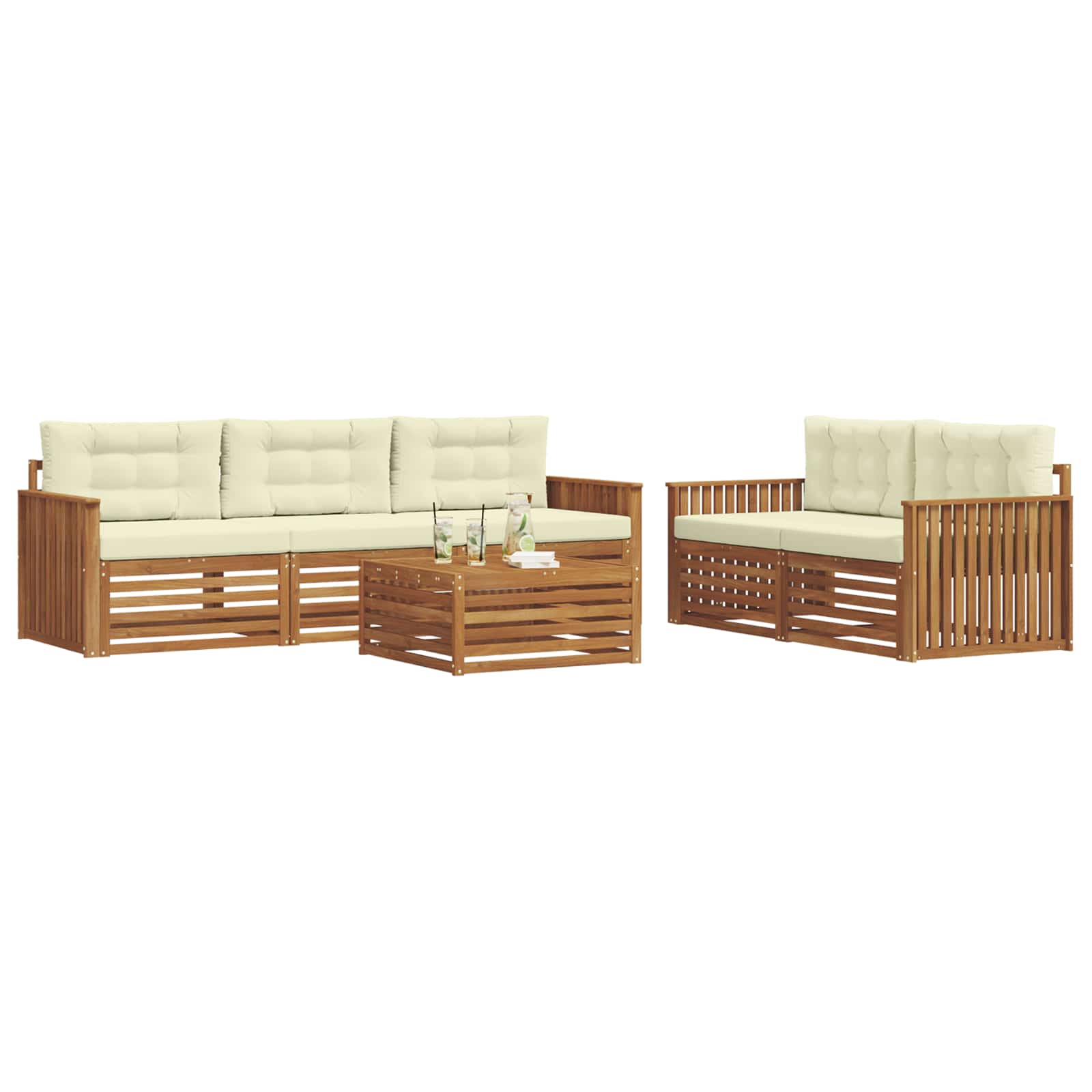Outdoor-Sofagarnitur mit Kissen 6 pcs Natur und Creme