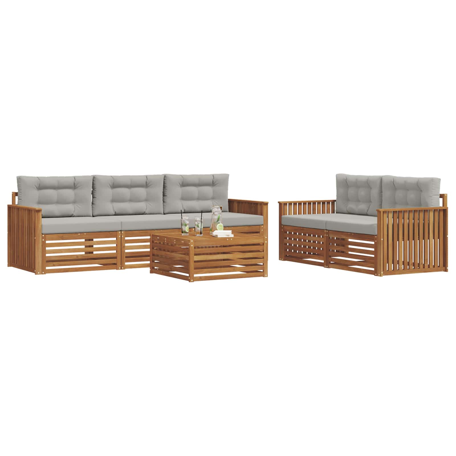 Outdoor-Sofagarnitur mit Kissen 6 pcs Natürlich und Hellgrau