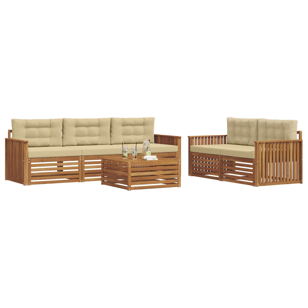 Outdoor-Sofagarnitur mit Kissen 6 pcs Natur und Beige