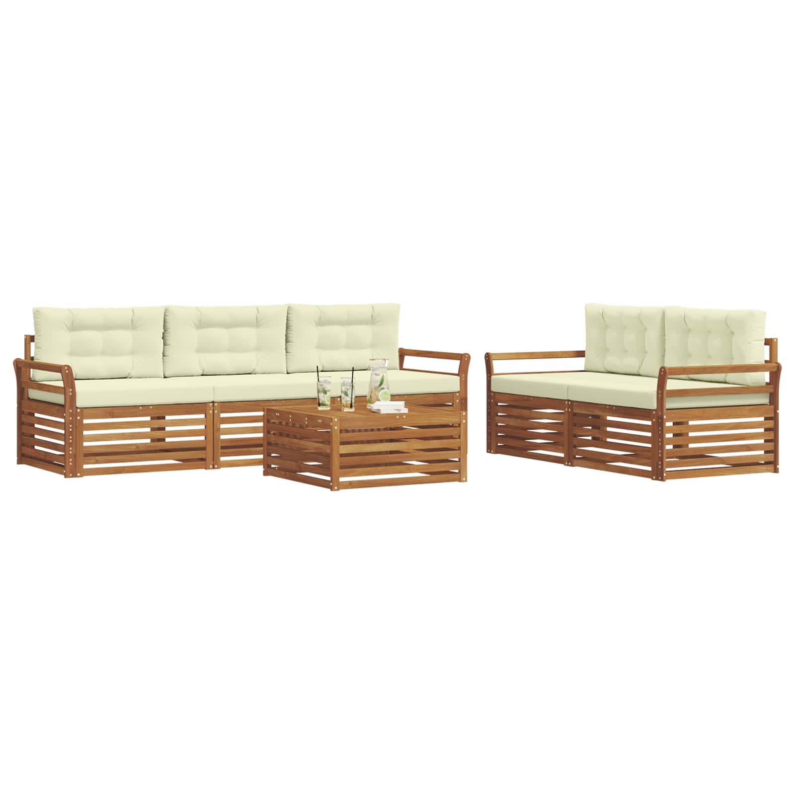Outdoor-Sofagarnitur mit Kissen 6 pcs Natur und Creme