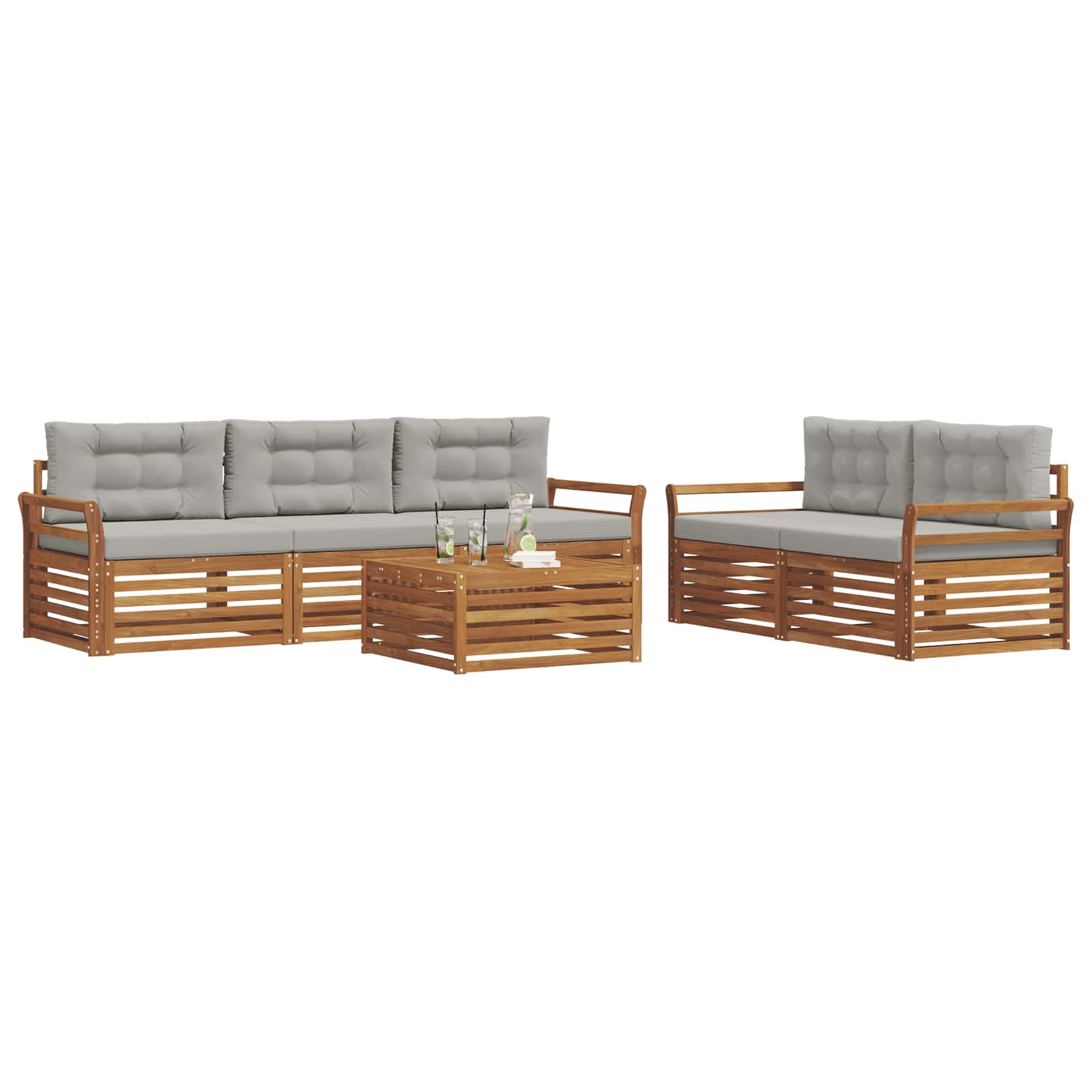 Outdoor-Sofagarnitur mit Kissen 6 pcs Natürlich und Hellgrau