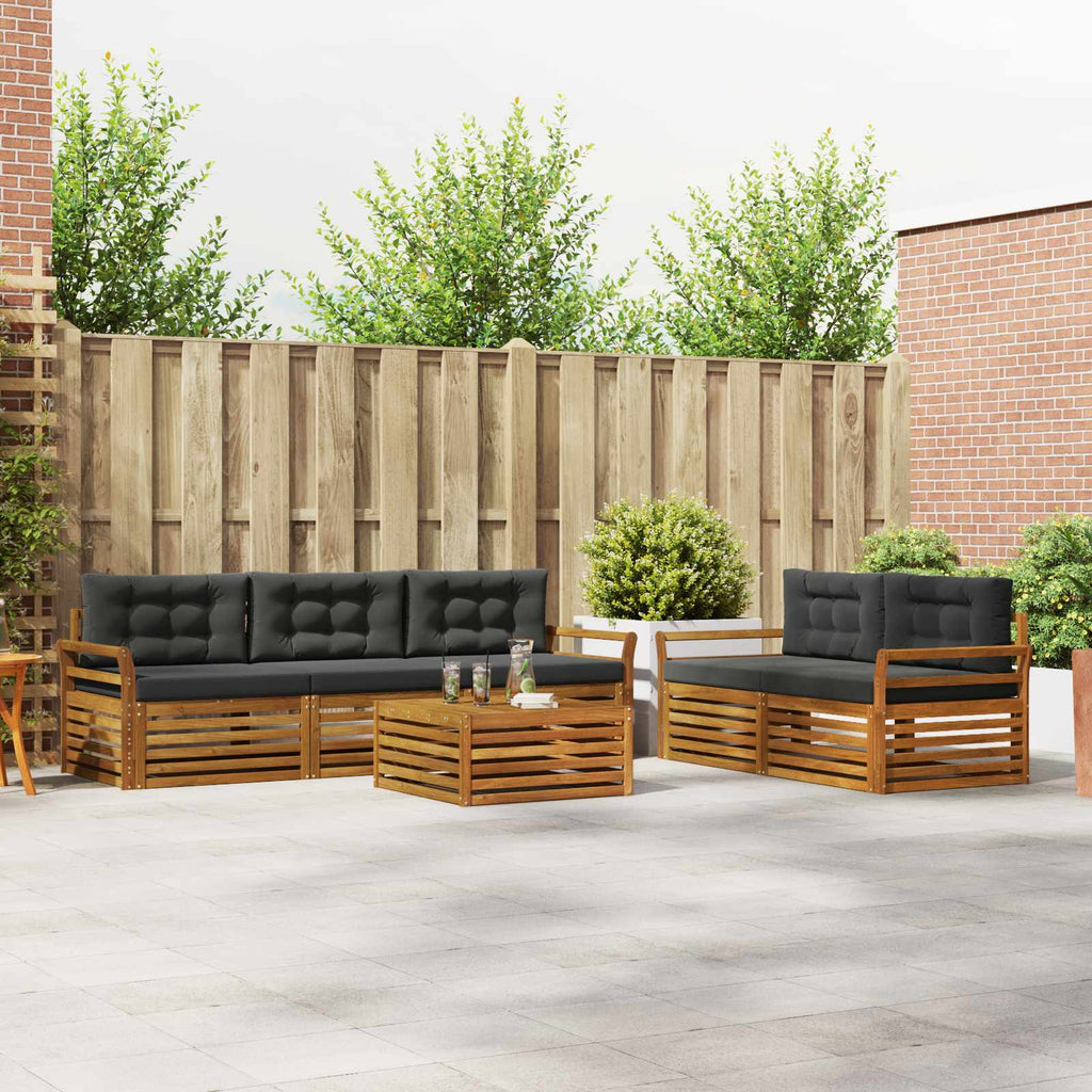 Outdoor-Sofagarnitur mit Kissen 6 pcs Natur und Anthrazit