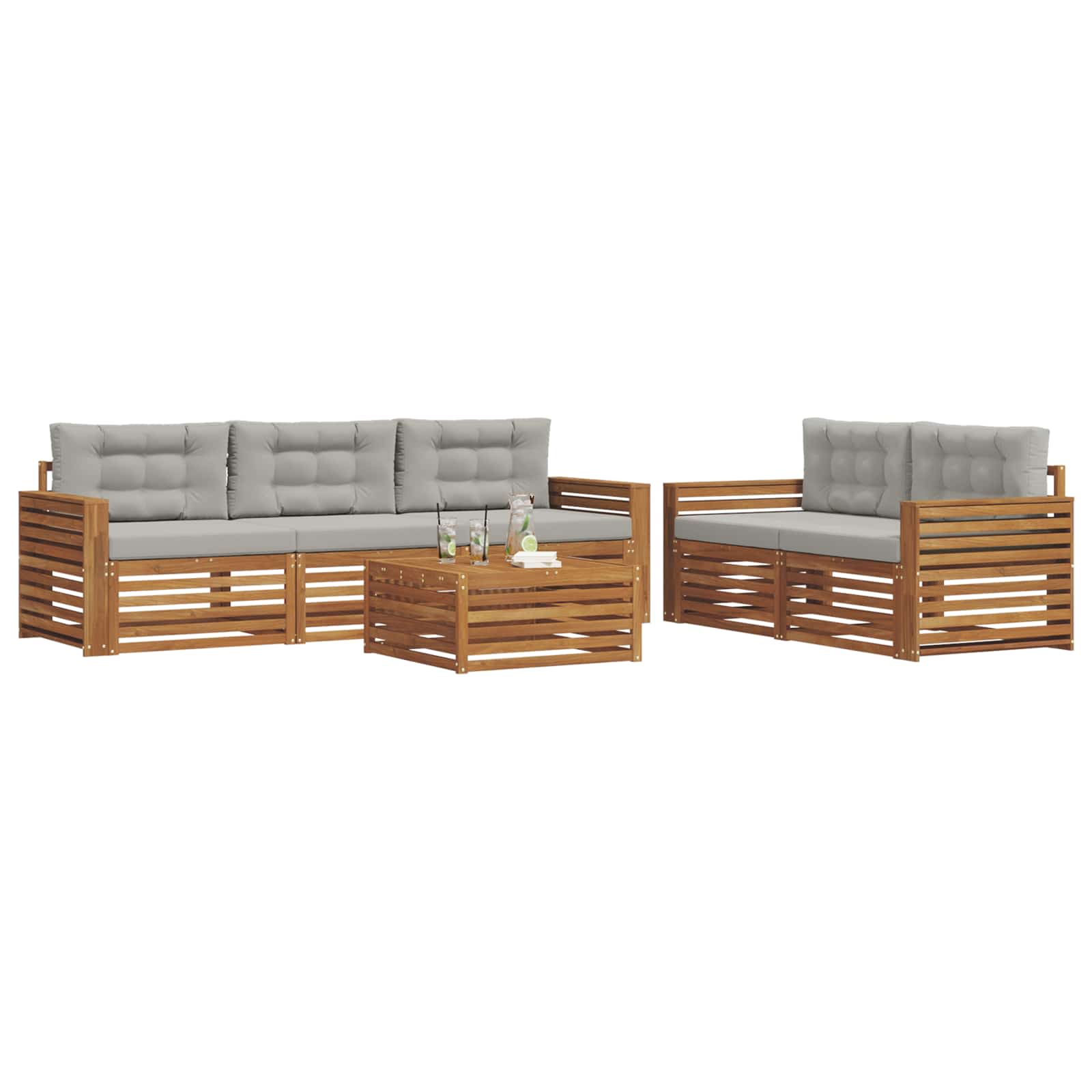Outdoor-Sofagarnitur mit Kissen 6 pcs Natürlich und Hellgrau