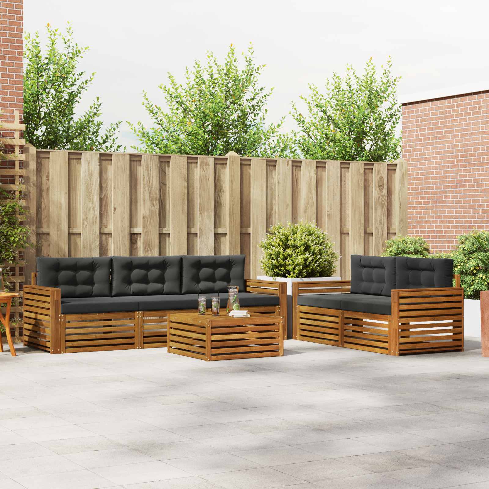 Outdoor-Sofagarnitur mit Kissen 6 pcs Natur und Anthrazit